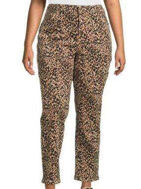 Terra & Sky Womens Leopard Print Straight Leg Pants 20W 98% Cotton 2% Spandex